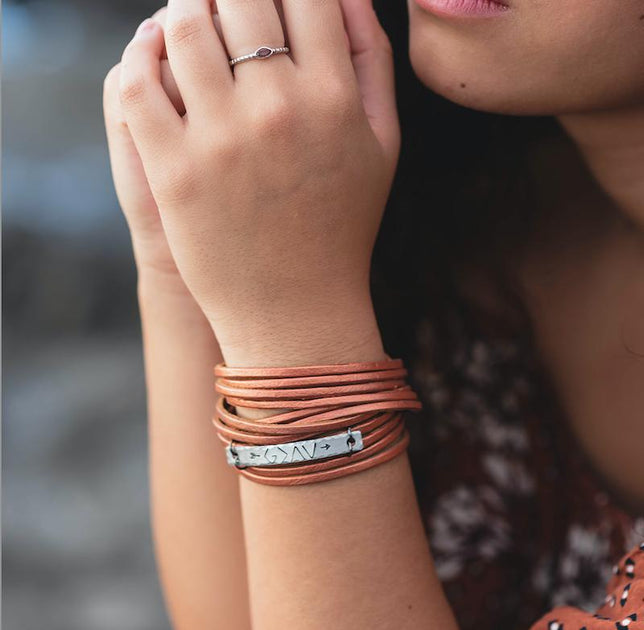 Adjustable LOVED Shredded Leather Double Wrap Bracelet