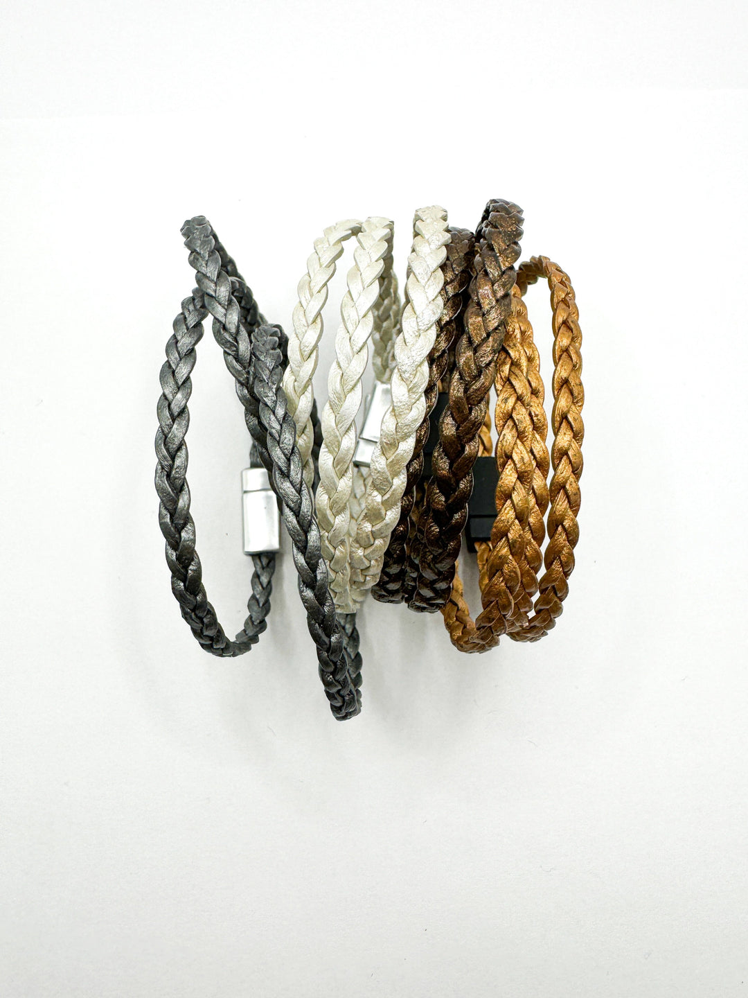 5mm FLAT Braided Leather Bracelets | SET A | 8 colors | Magnetic Closure | Unisex Bracelets Create Hope Cuffs 
