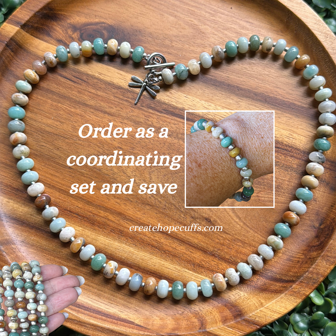 New! 5mm Amazonite Dragonfly Rondelle 'Hope' Gemstone Necklace