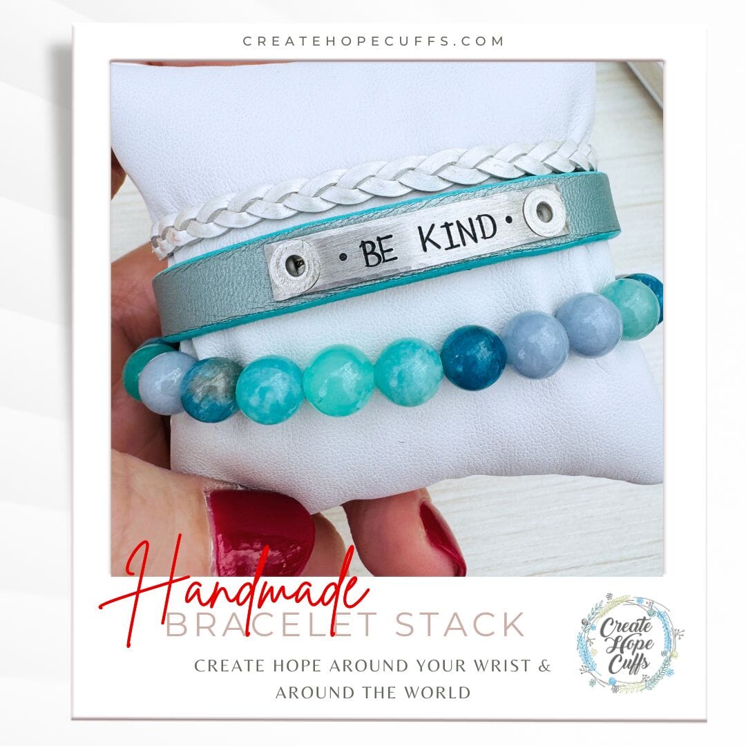 BE KIND Brushed Turquoise Stack | Skinny Cork Set | 3 pieces | Bracelets | Womens Skinny Bracelets Create Hope Cuffs