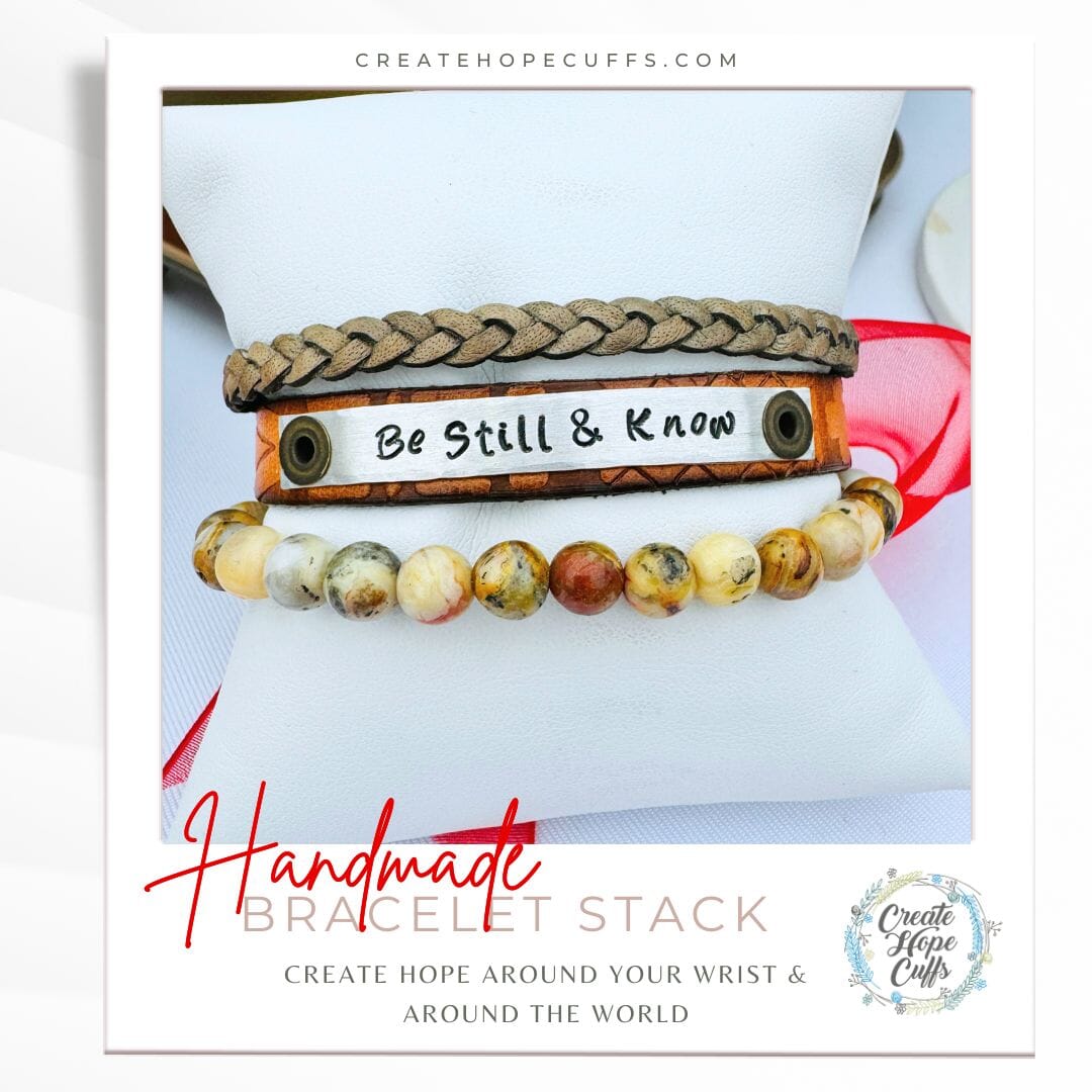 BE STILL & KNOW Santa Fe Tan Stack | Skinny Leather Set | 3 pieces | Bracelets | Womens Skinny Bracelets Create Hope Cuffs