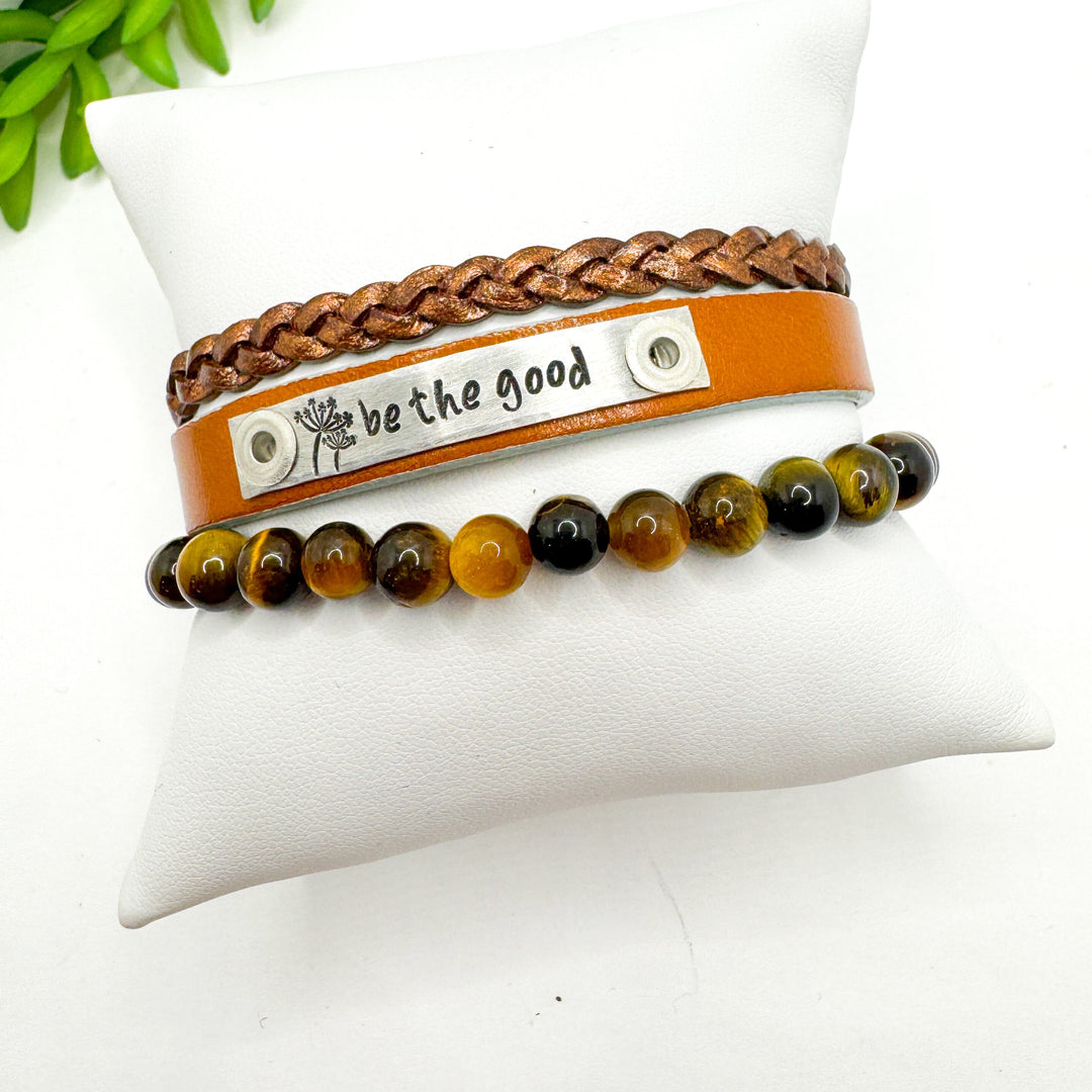BE THE GOOD Stack | TAN Skinny Leather Set | 3 pieces | Bracelets | Womens Skinny Bracelets Create Hope Cuffs
