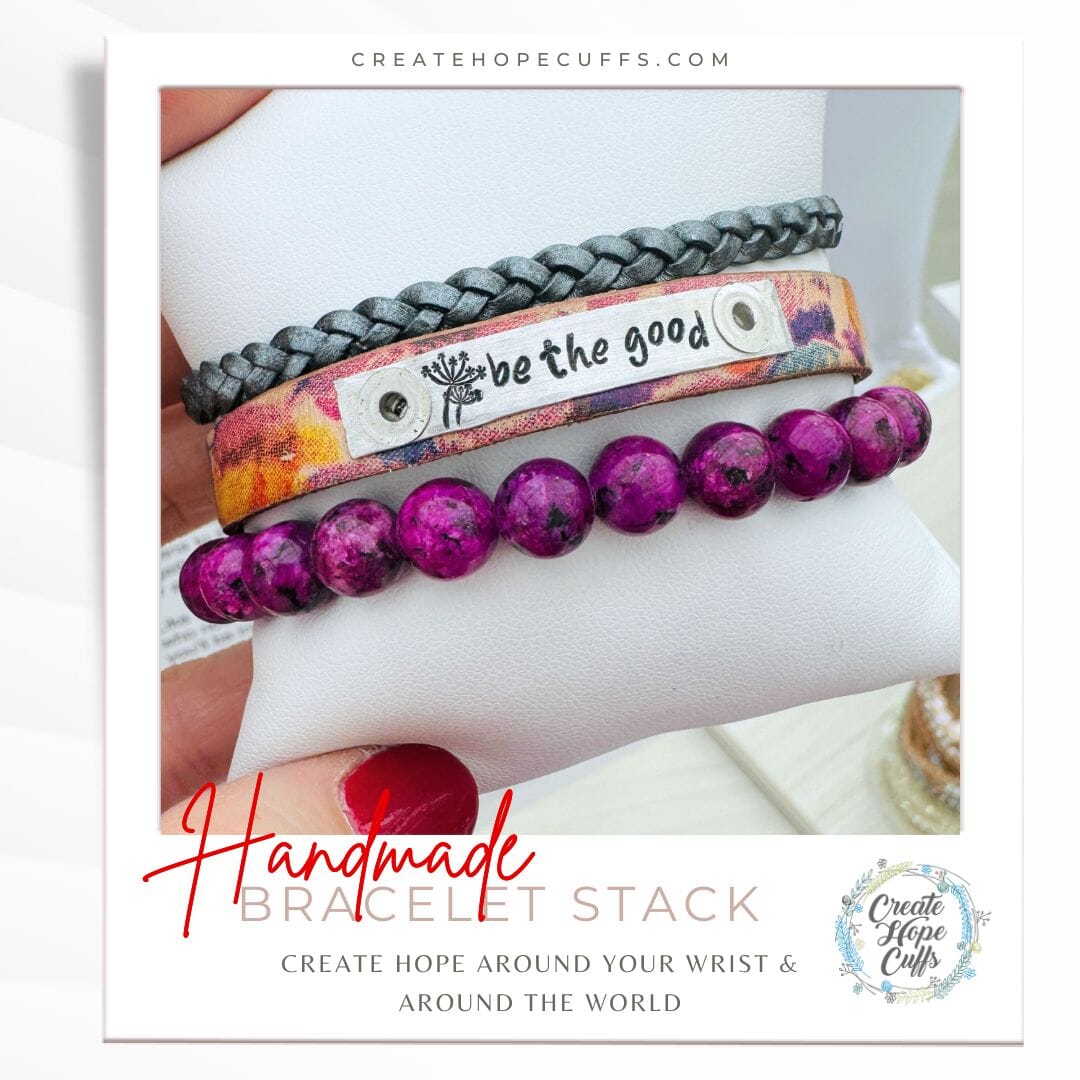 BE THE GOOD Tan Watercolor Stack | Skinny Leather Set | 3 pieces | Bracelets | Womens Skinny Bracelets Create Hope Cuffs