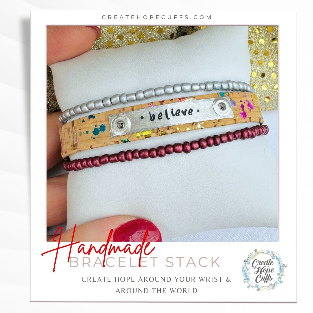 BELIEVE Natural Rainbow Cork Stack | Skinny Cork Set | 3 pieces | Bracelets | Womens Skinny Bracelets Create Hope Cuffs