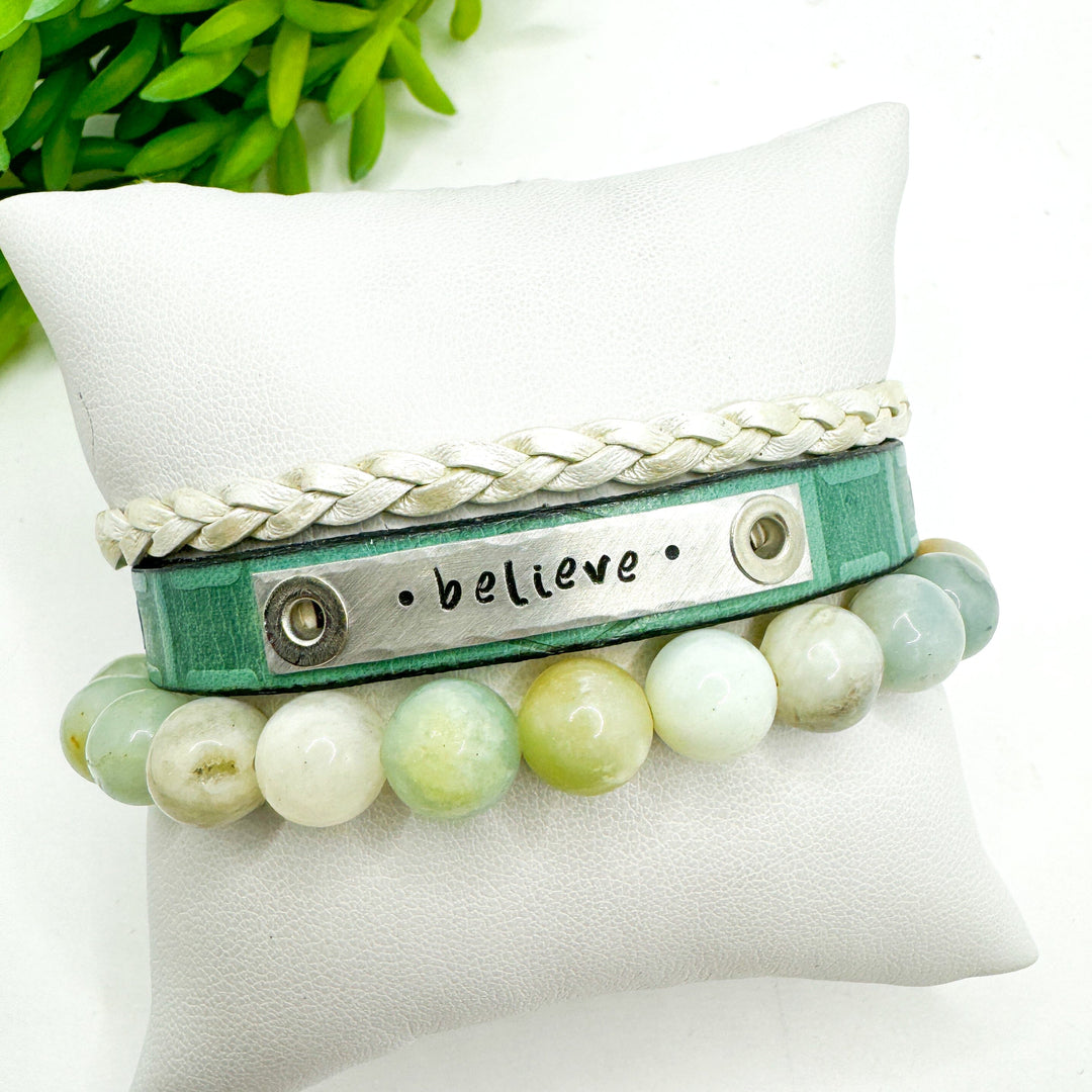 BELIEVE Stack | SW Turquoise Skinny Leather Set | 3 pieces | Bracelets | Womens Skinny Bracelets Create Hope Cuffs