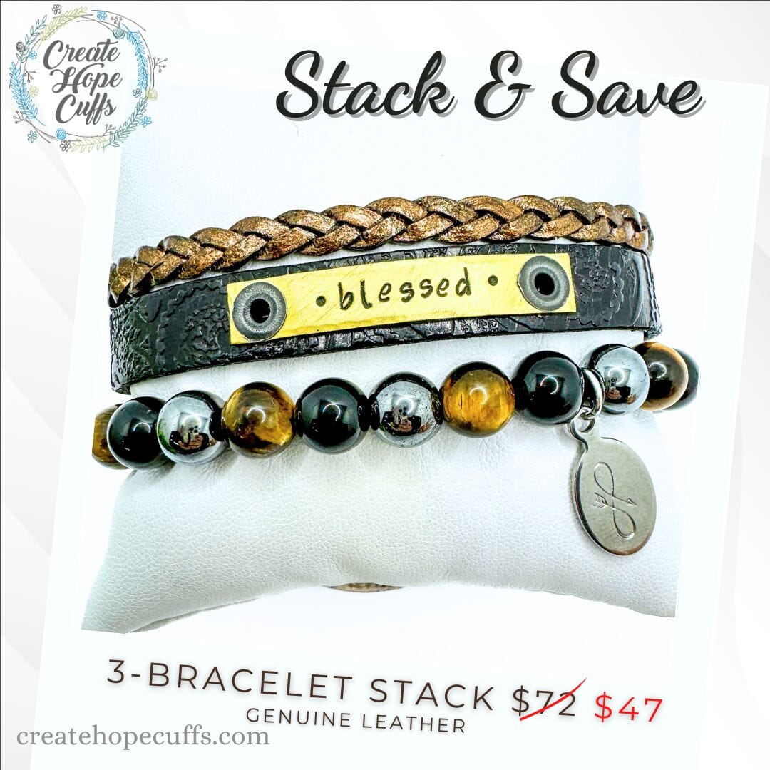 BLESSED Stack | Skinny Leather Stack Set | 3 pieces | Bracelets | Womens Skinny Bracelets Create Hope Cuffs