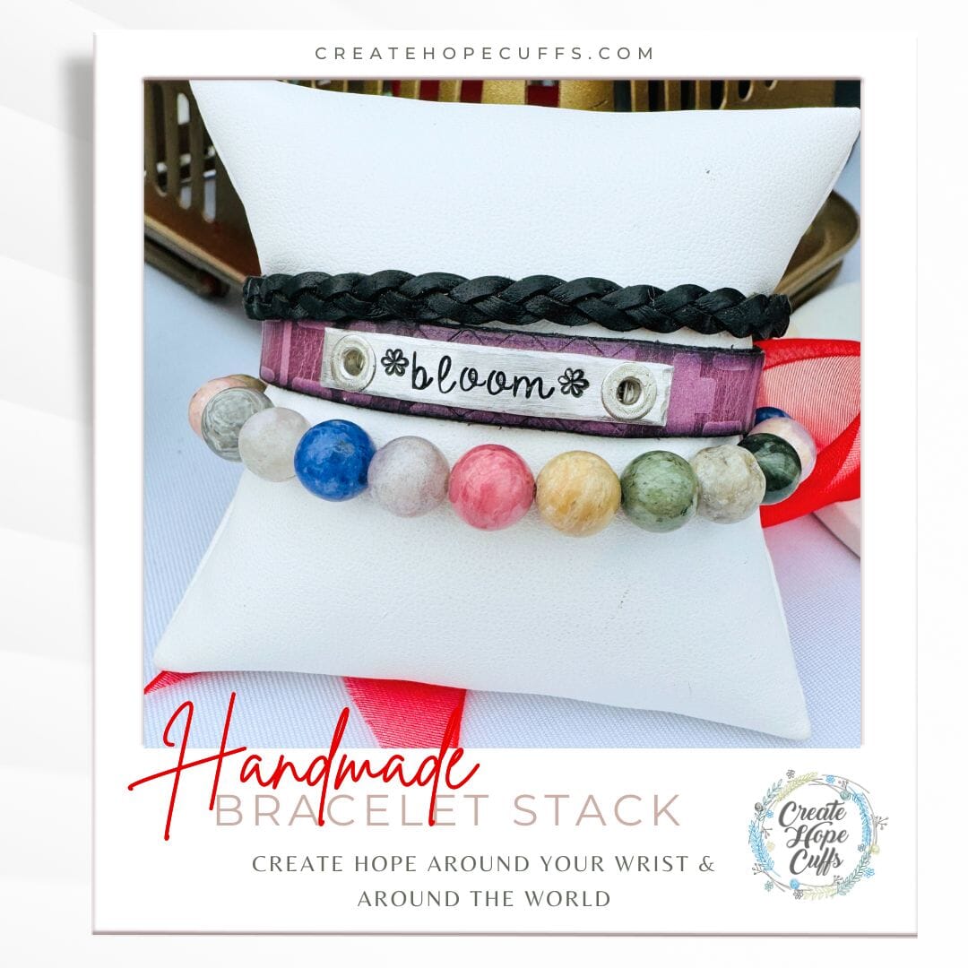 BLOOM Orchid Purple Stack | Skinny Leather Set | 3 pieces | Bracelets | Womens Skinny Bracelets Create Hope Cuffs