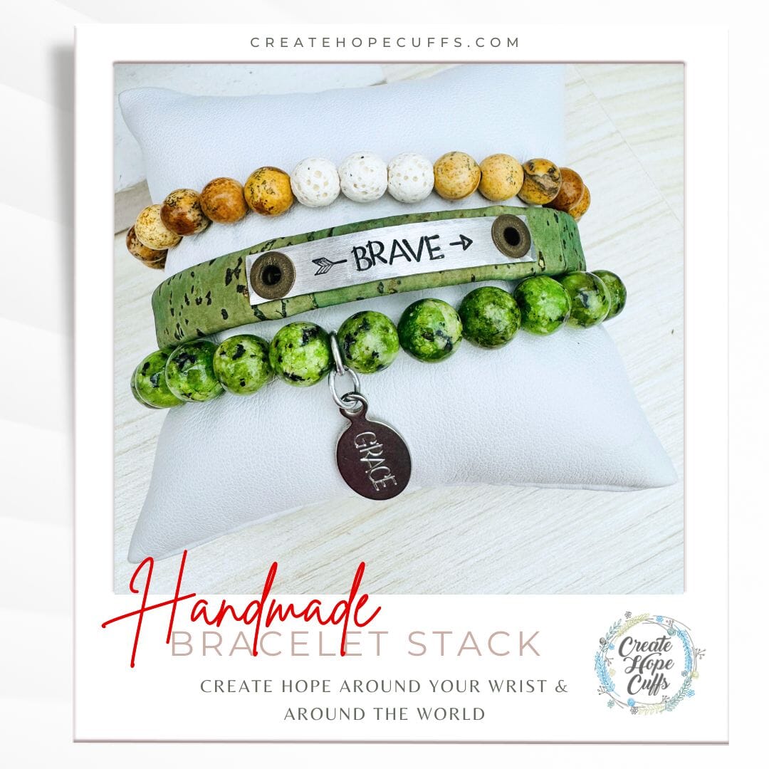 BRAVE Avocado Green Stack | Skinny Leather Set | 3 pieces | Bracelets | Womens Skinny Bracelets Create Hope Cuffs