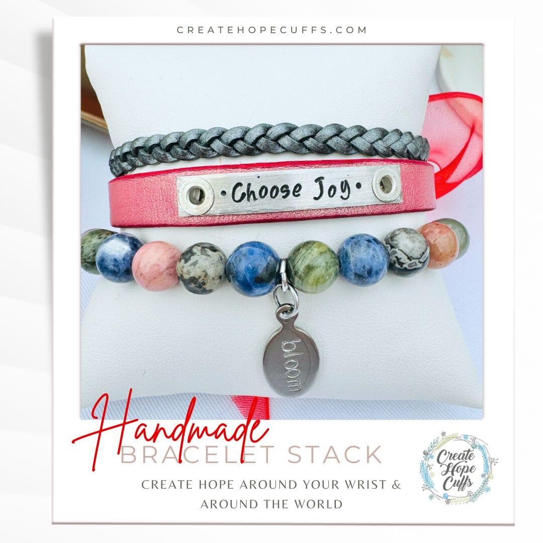 CHOOSE JOY Pink Stack | Skinny Leather Set | 3 pieces | Bracelets | Womens Skinny Bracelets Create Hope Cuffs