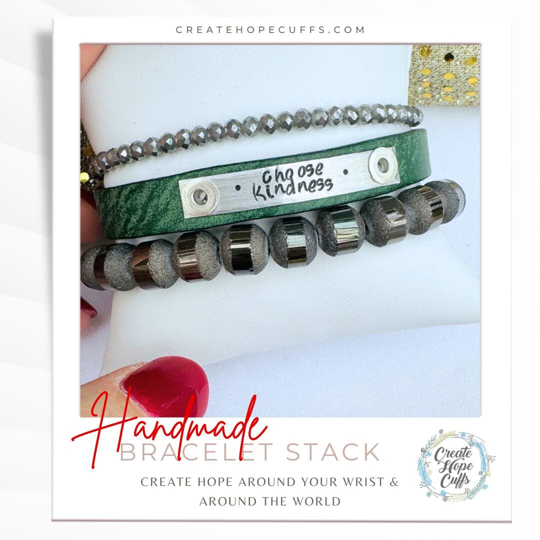 CHOOSE KINDNESS Evergreen Stack | Skinny Leather Set | 3 pieces | Bracelets | Womens Skinny Bracelets Create Hope Cuffs