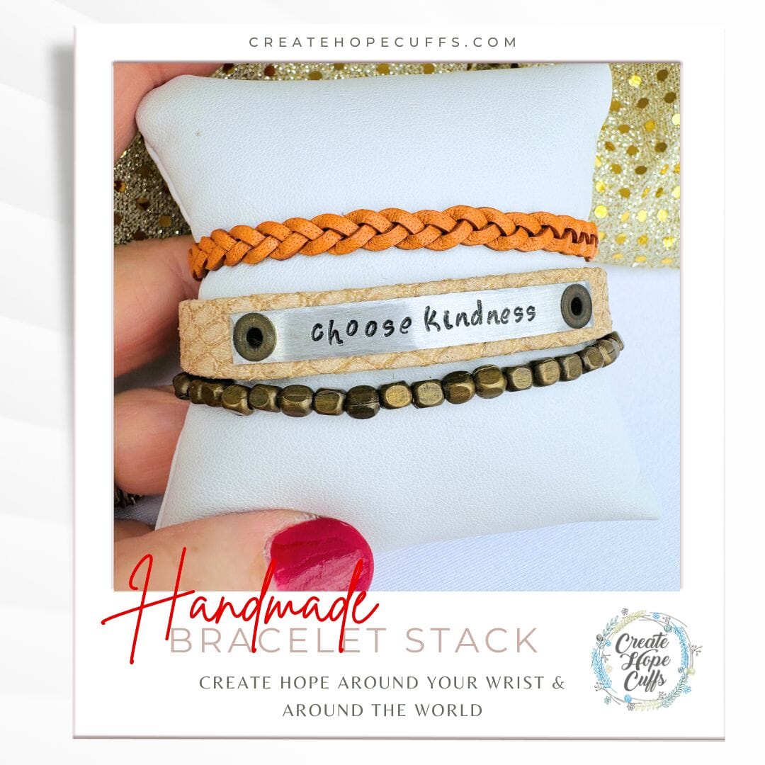 CHOOSE KINDNESS Nordic Beige Stack | Skinny Leather Set | 3 pieces | Bracelets | Womens Skinny Bracelets Create Hope Cuffs