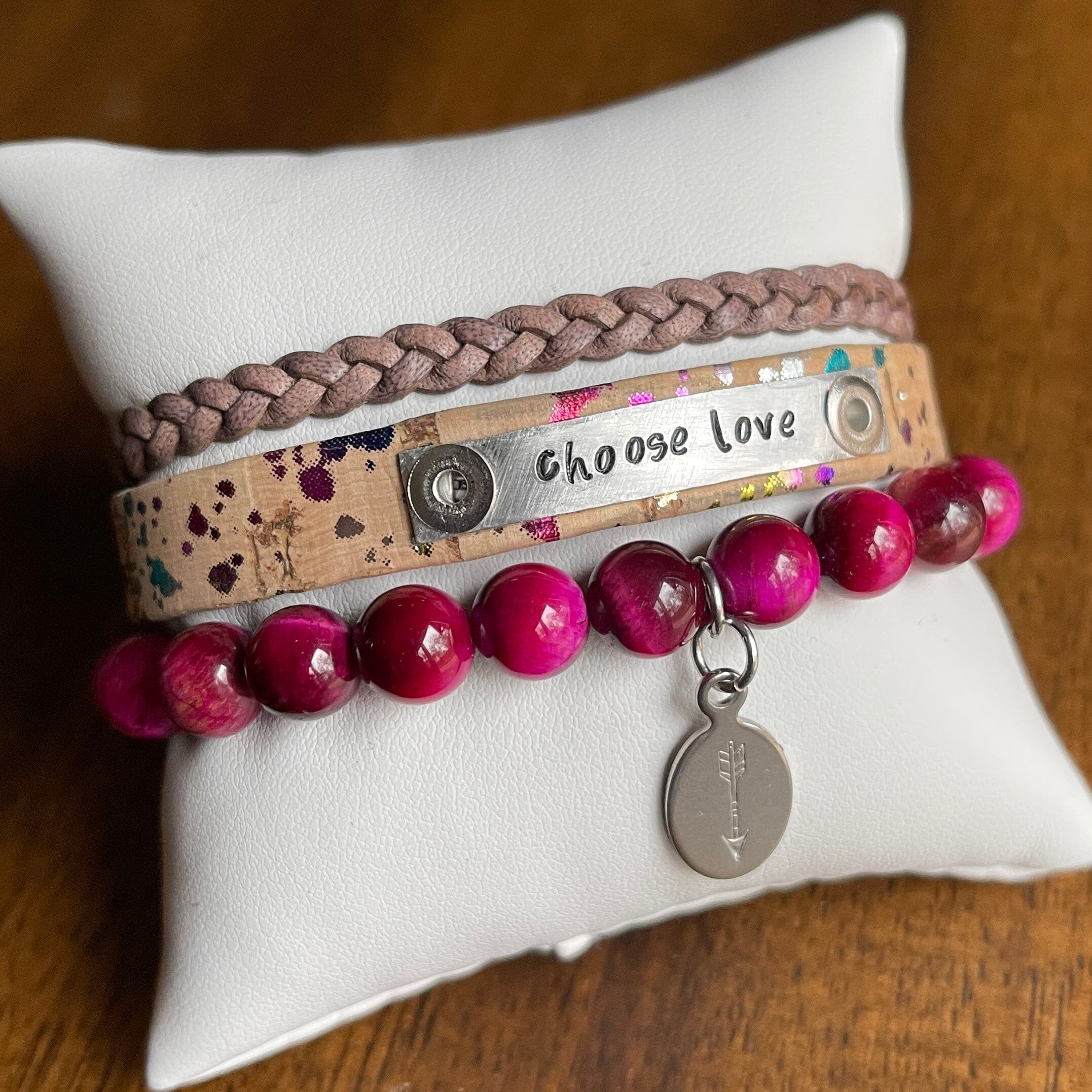 CHOOSE LOVE Natural Rainbow Fleck Stack | Skinny Cork Set | 3 pieces | Bracelets | Womens Skinny Bracelets Create Hope Cuffs