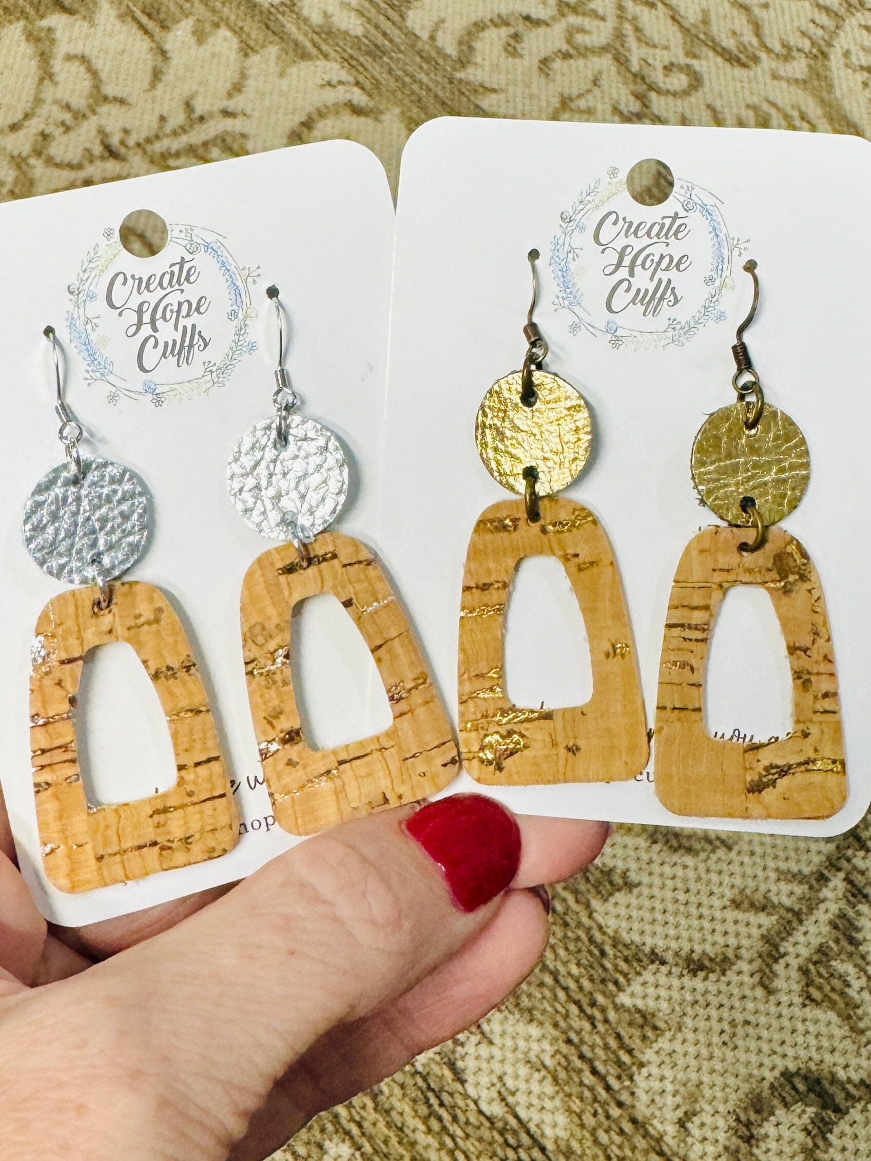 CHOOSE Silver or Gold Fleck Leather Earrings | Stacked | Hypoallergenic | Women Leather Earrings Create Hope Cuffs