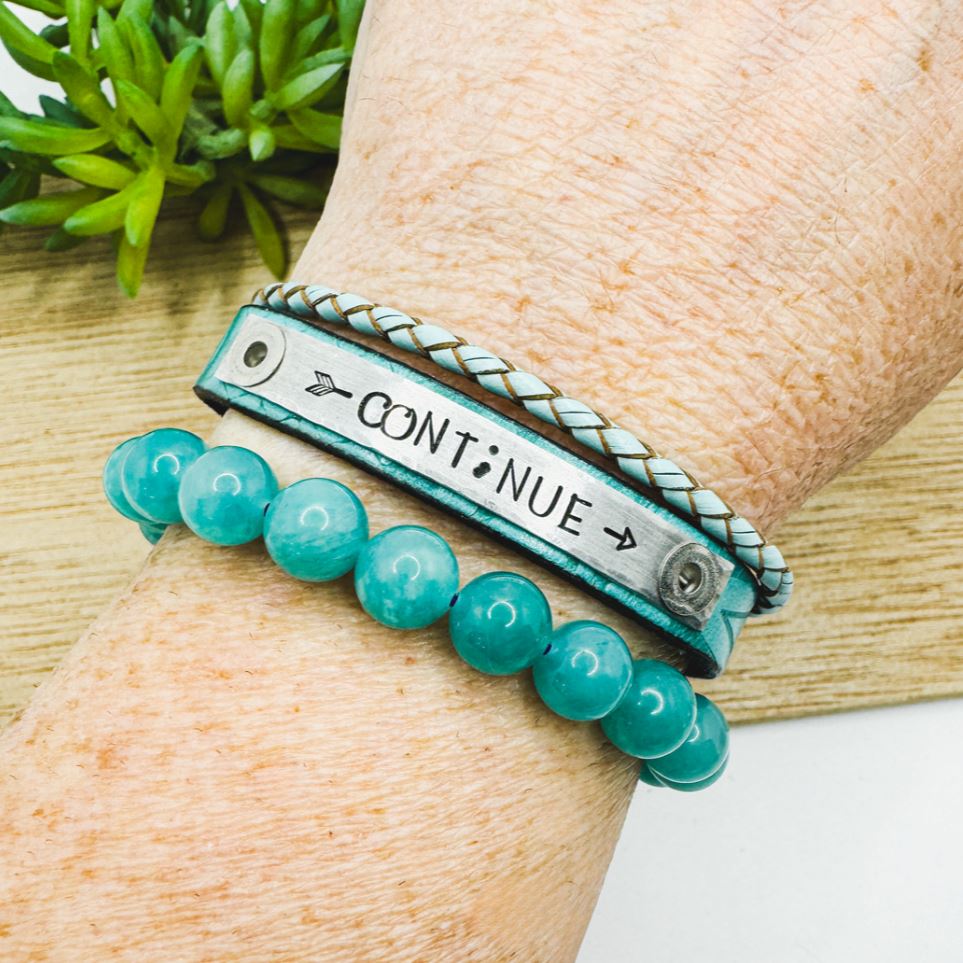 CONTiNUE Turquoise Stack | Skinny Leather Stack Set | 3 pieces | Bracelets | Womens Skinny Bracelets Create Hope Cuffs