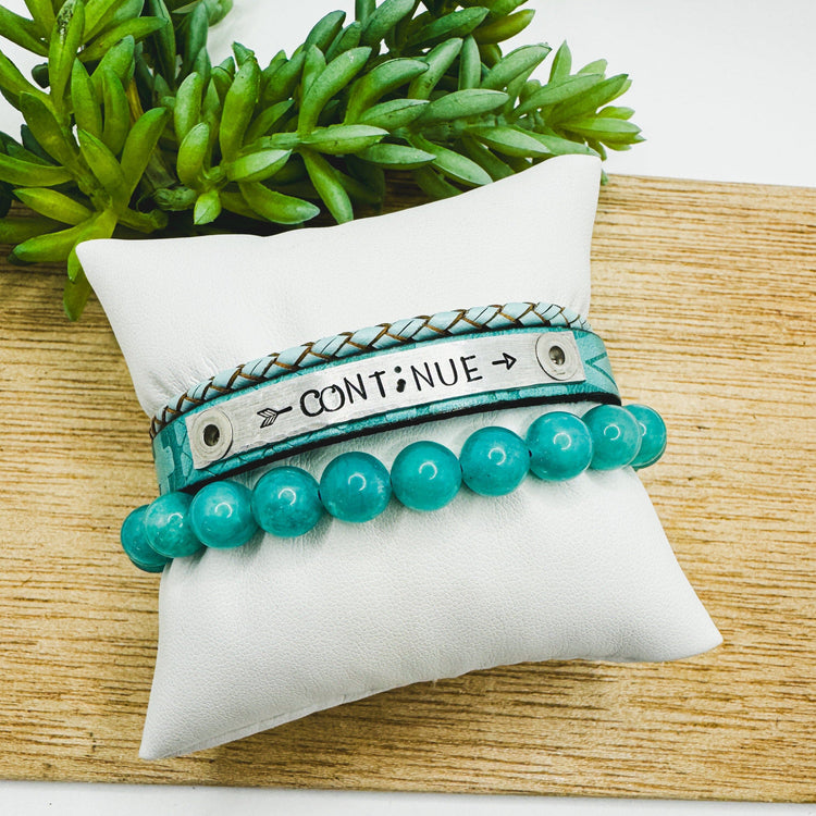 CONTiNUE Turquoise Stack | Skinny Leather Stack Set | 3 pieces | Bracelets | Womens Skinny Bracelets Create Hope Cuffs