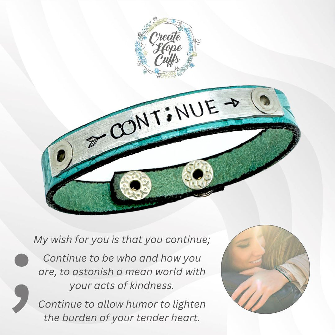 CONT;NUE Semi-Colon Southwestern Turquoise | Skinny Leather Bracelet | Women Teens | Adjustable Skinny Bracelets Create Hope Cuffs