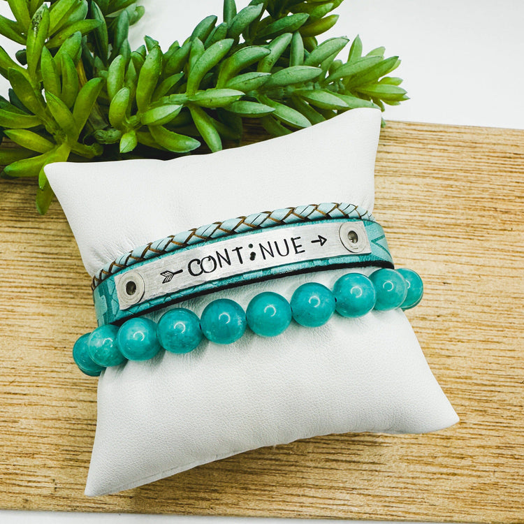 CONT;NUE Semi-Colon Southwestern Turquoise | Skinny Leather Bracelet | Women Teens | Adjustable Skinny Bracelets Create Hope Cuffs