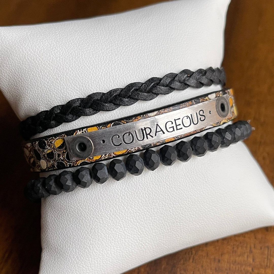 COURAGEOUS Pebbles Stack | Skinny Leather Stack Set | 3 pieces | Bracelets | Womens Skinny Bracelets Create Hope Cuffs