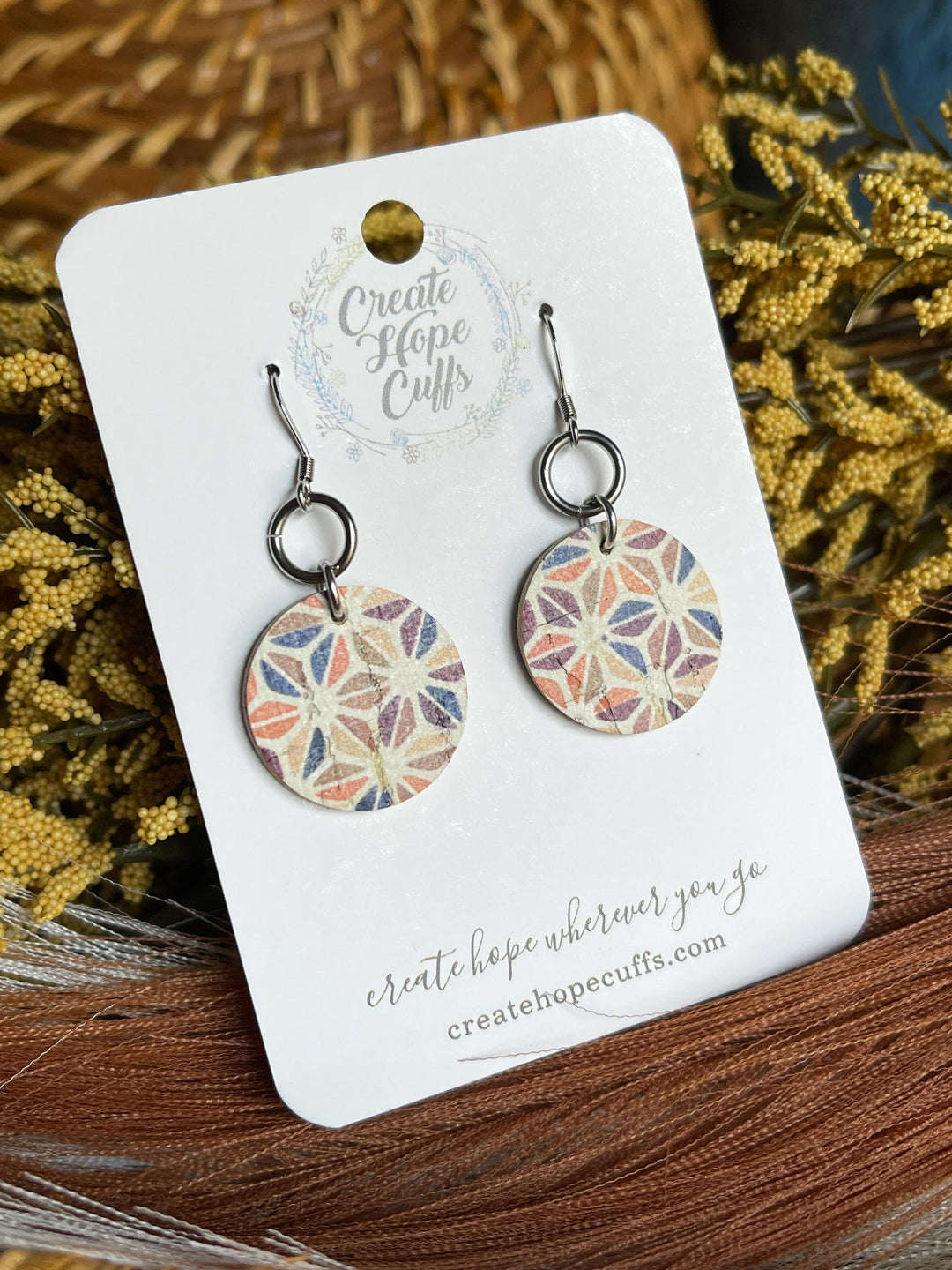 Cracked Abstract Navy | 2 Styles | Circle Leather Earrings | Hypoallergenic | Women Leather Earrings Create Hope Cuffs