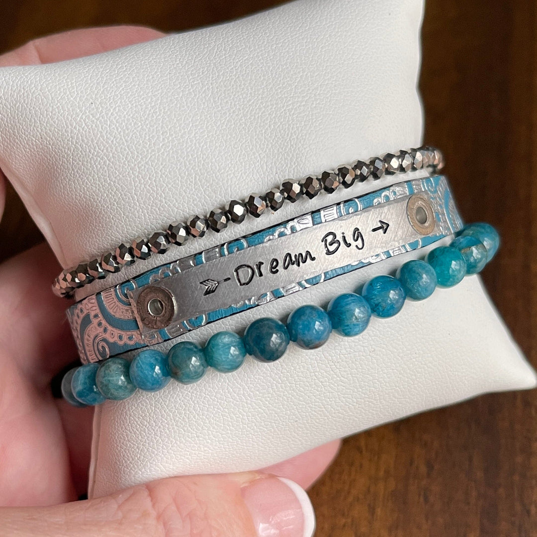 Dream Big Metallic Teal Stack | Skinny Leather Stack Set | 3 pieces | Bracelets | Womens Skinny Bracelets Create Hope Cuffs