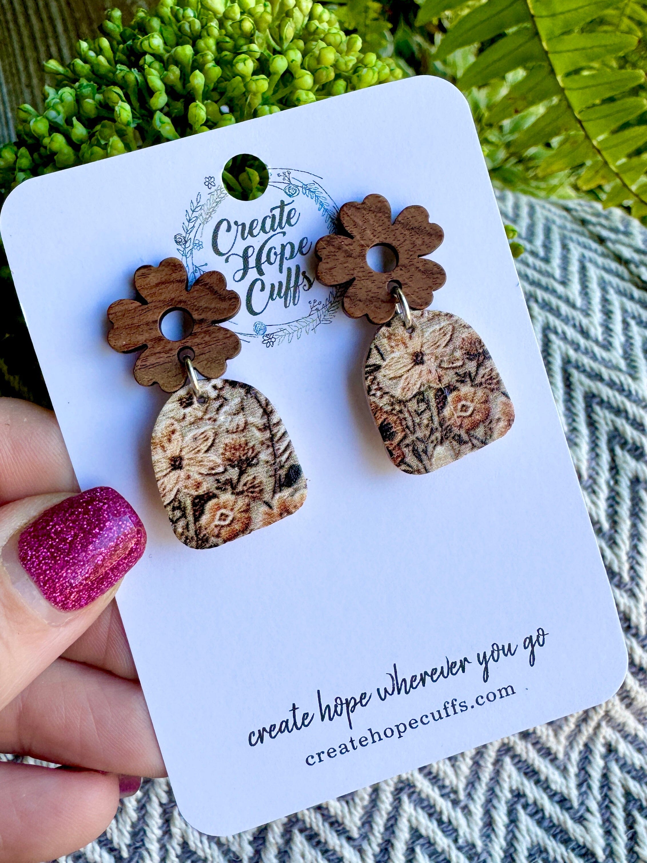 Embroidered Garden Brown Leather Earrings |3 Styles | Hypoallergenic | Women Leather Earrings Create Hope Cuffs Flower Stud Earrings