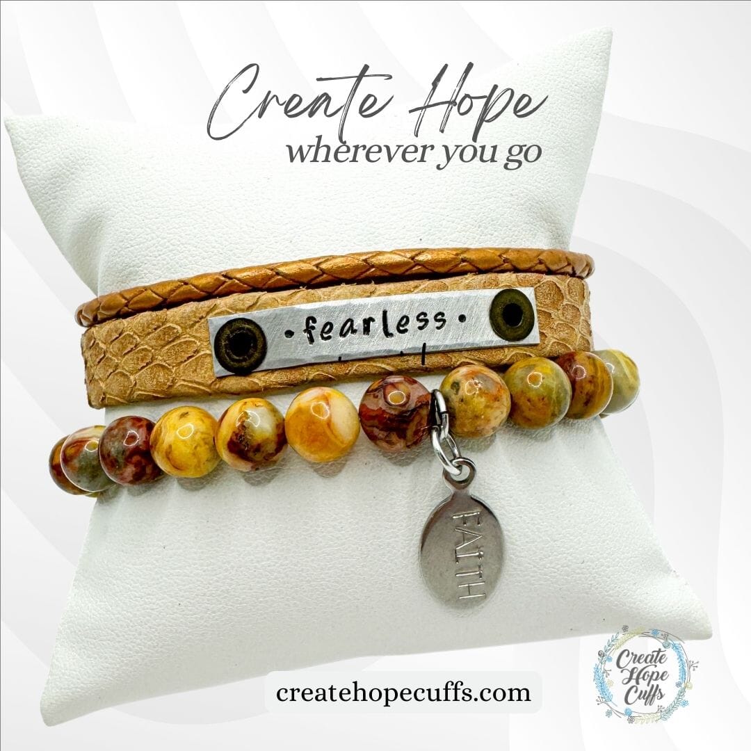 FEARLESS Camel Brown Stack | Skinny Leather Stack Set | 3 pieces | Bracelets | Womens Skinny Bracelets Create Hope Cuffs