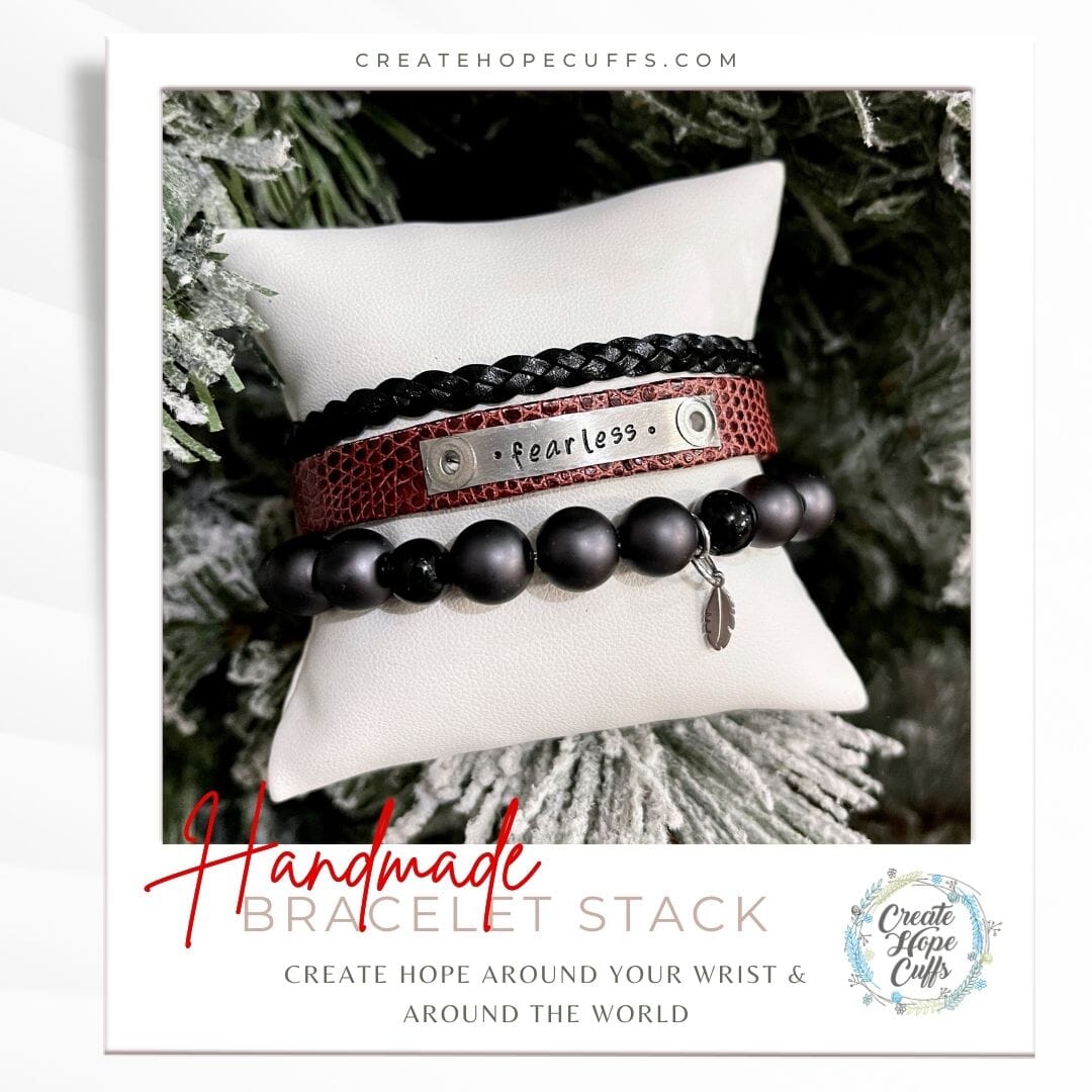 FEARLESS Lizard Maroon Stack | Skinny Leather Set | 3 pieces | Bracelets | Womens Skinny Bracelets Create Hope Cuffs