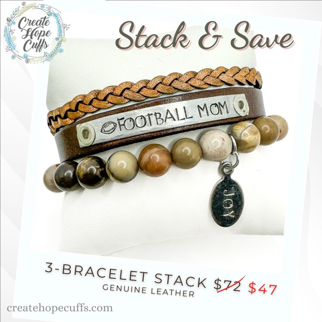 FOOTBALL MOM Stack | Skinny Leather Stack Set | 3 pieces | Bracelets | Womens Skinny Bracelets Create Hope Cuffs