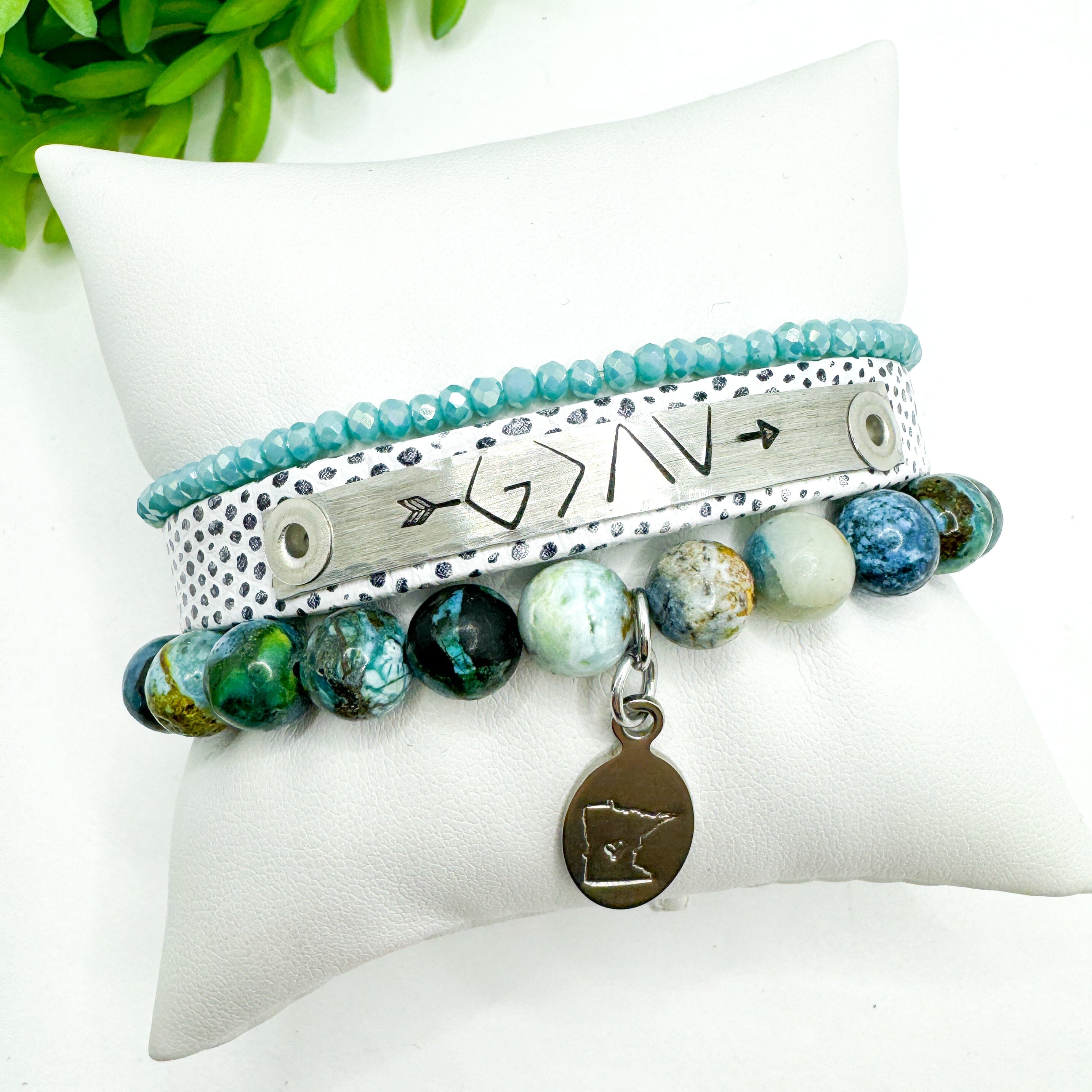 GOD IS GREATER Stack | LIZARD White Skinny Leather Set | 3 pieces | Bracelets | Womens Skinny Bracelets Create Hope Cuffs