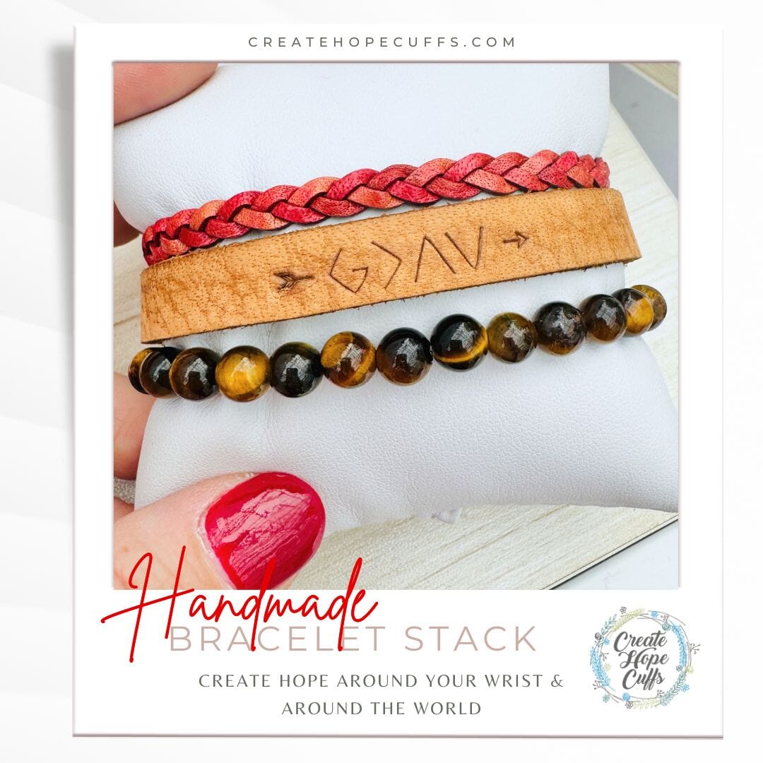 GOD is Greater Than the Highs and Lows Vintage Tan Stack | Skinny Leather Set | 3 pieces | Bracelets | Womens (Copy) Skinny Bracelets Create Hope Cuffs