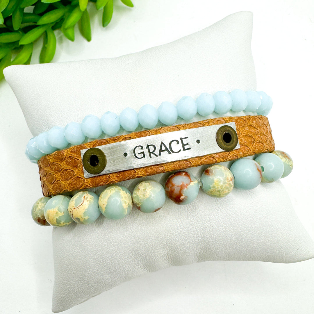GRACE Stack | Nordic Camel Skinny Leather Set | 3 pieces | Bracelets | Womens Skinny Bracelets Create Hope Cuffs