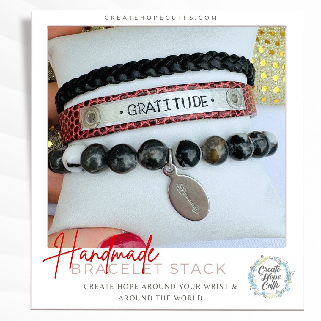 GRATITUDE Maroon Lizard Stack | Skinny Leather Set | 3 pieces | Bracelets | Womens Skinny Bracelets Create Hope Cuffs