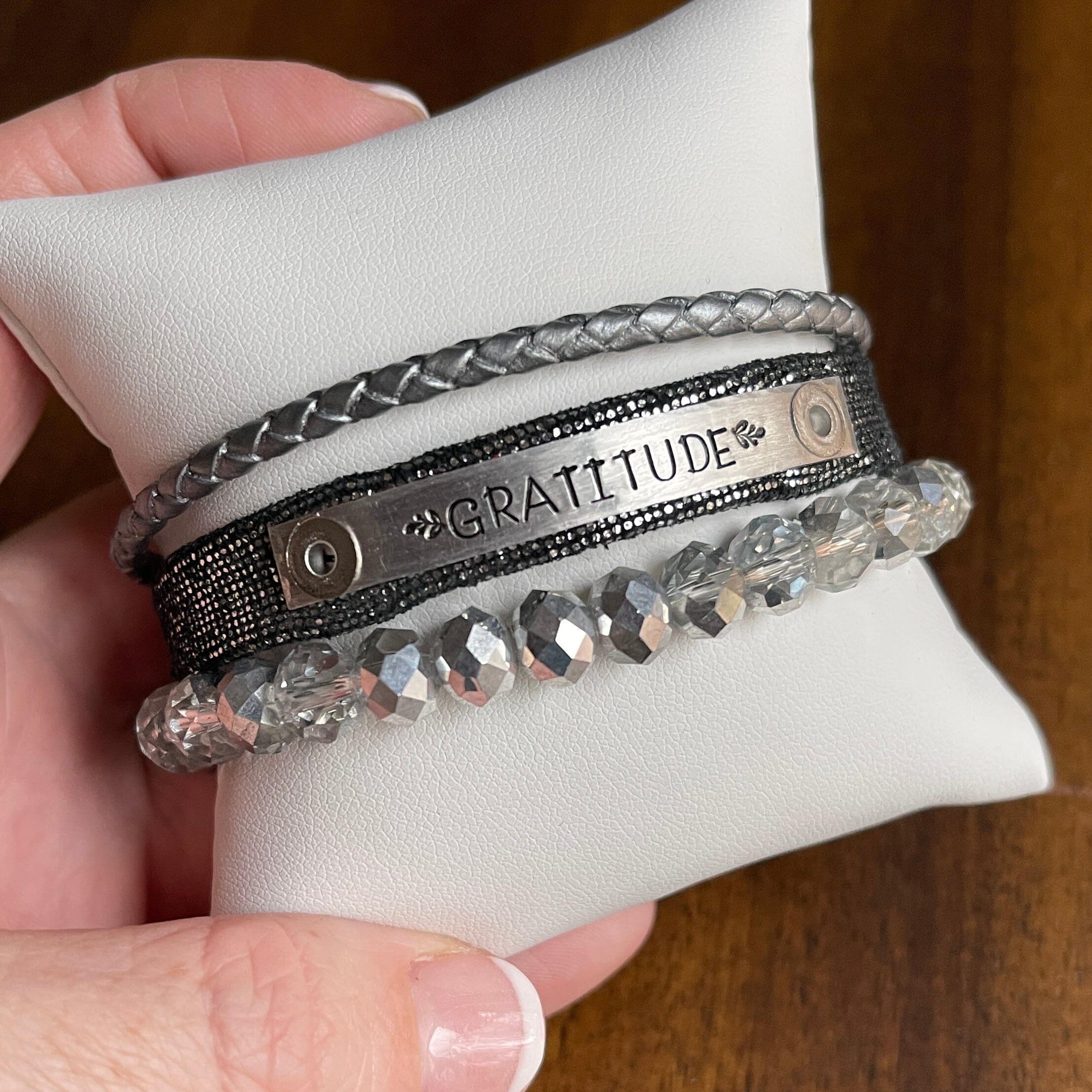 GRATITUDE Mirrorball Stack | Skinny Leather Stack Set | 3 pieces | Bracelets | Womens Skinny Bracelets Create Hope Cuffs