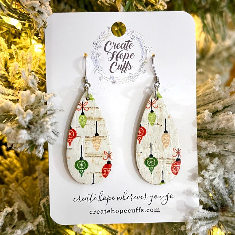 Hanging Ornaments | 2.25" Skinny Teardrop Leather Earrings | Hypoallergenic | Women Leather Earrings Create Hope Cuffs