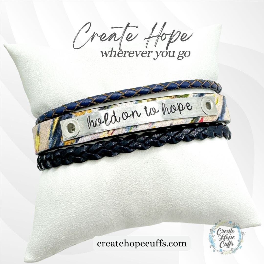 HOLD ON TO HOPE Brush Stroke Stack | Skinny Leather Stack Set | 3 pieces | Bracelets | Womens Skinny Bracelets Create Hope Cuffs