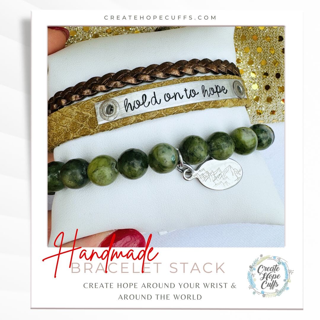 HOLD ON TO HOPE Nordic Olive Stack | Skinny Leather Set | 3 pieces | Bracelets | Womens Skinny Bracelets Create Hope Cuffs