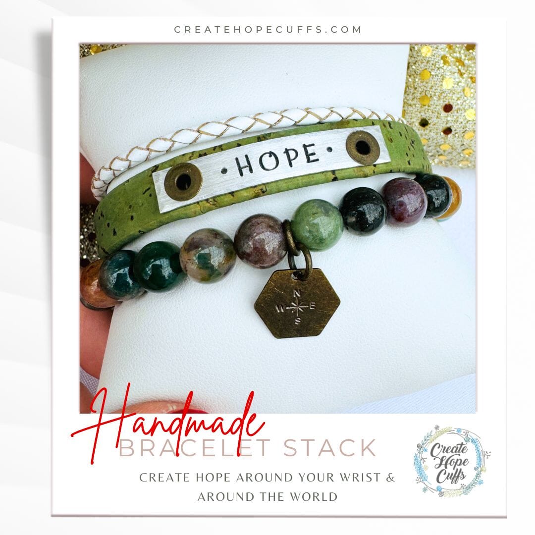 HOPE Avocado Green Stack | Skinny Leather Set | 3 pieces | Bracelets | Womens Skinny Bracelets Create Hope Cuffs
