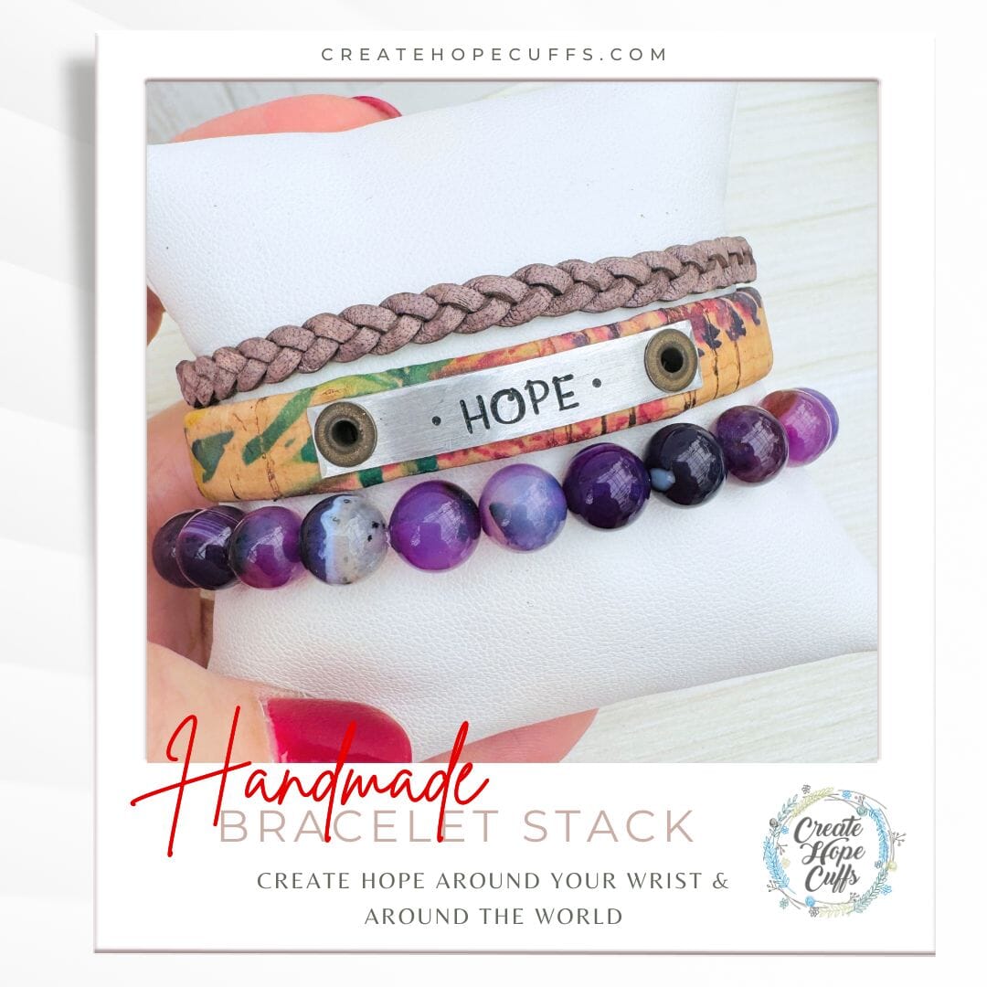 HOPE Natural Floral Stack | Skinny Cork Set | 3 pieces | Bracelets | Womens Skinny Bracelets Create Hope Cuffs