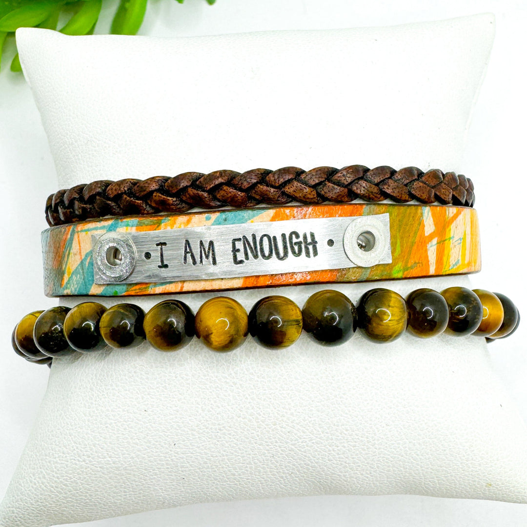 I AM ENOUGH Stack | Sunset splash Skinny Leather Set | 3 pieces | Bracelets | Womens Skinny Bracelets Create Hope Cuffs