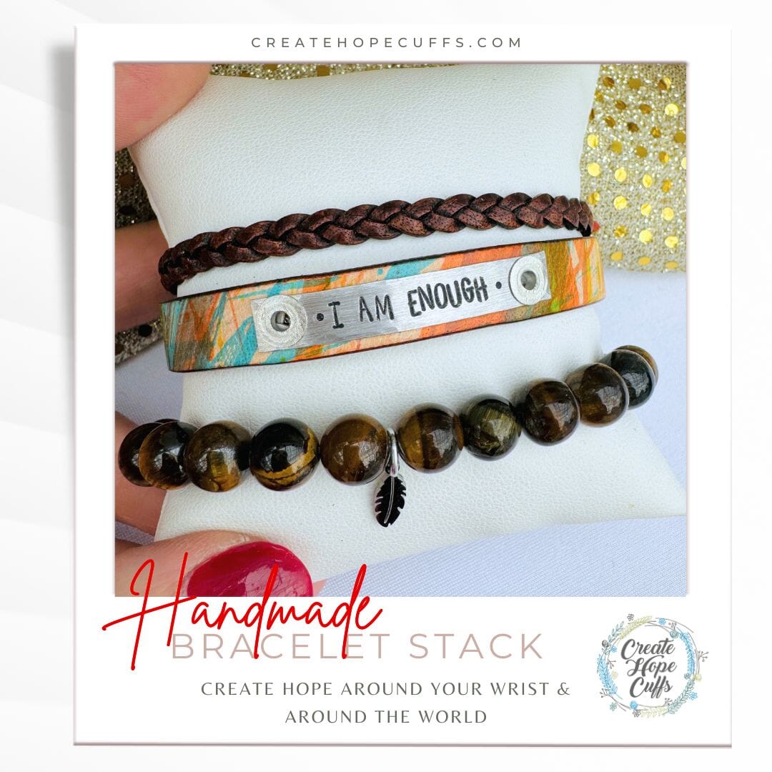 I AM ENOUGH Sunrise Splash Stack | Skinny Leather Set | 3 pieces | Bracelets | Womens Skinny Bracelets Create Hope Cuffs