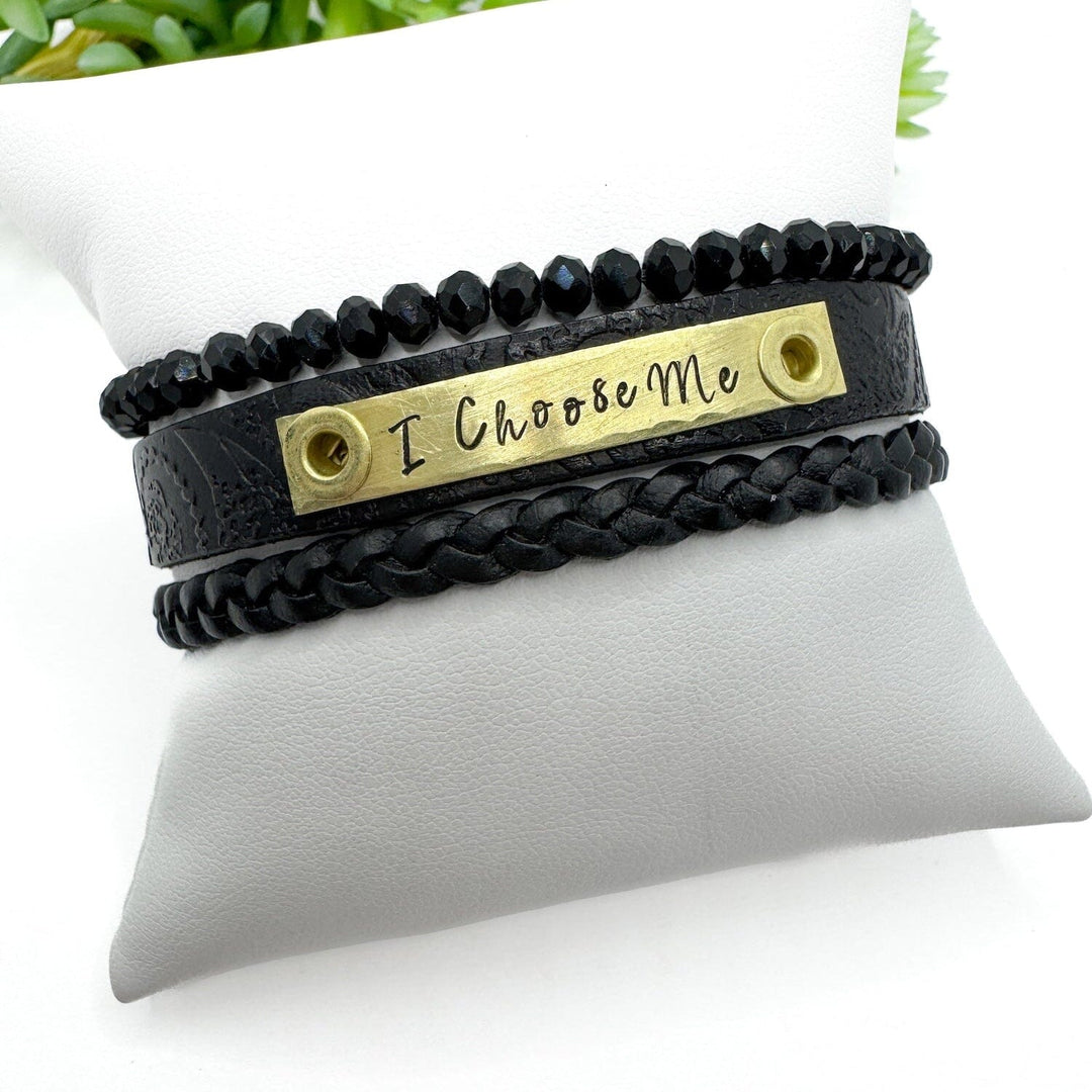 I CHOOSE ME| Embossed Black Skinny Leather Set | 3 pieces | Bracelets | Womens Skinny Bracelets Create Hope Cuffs
