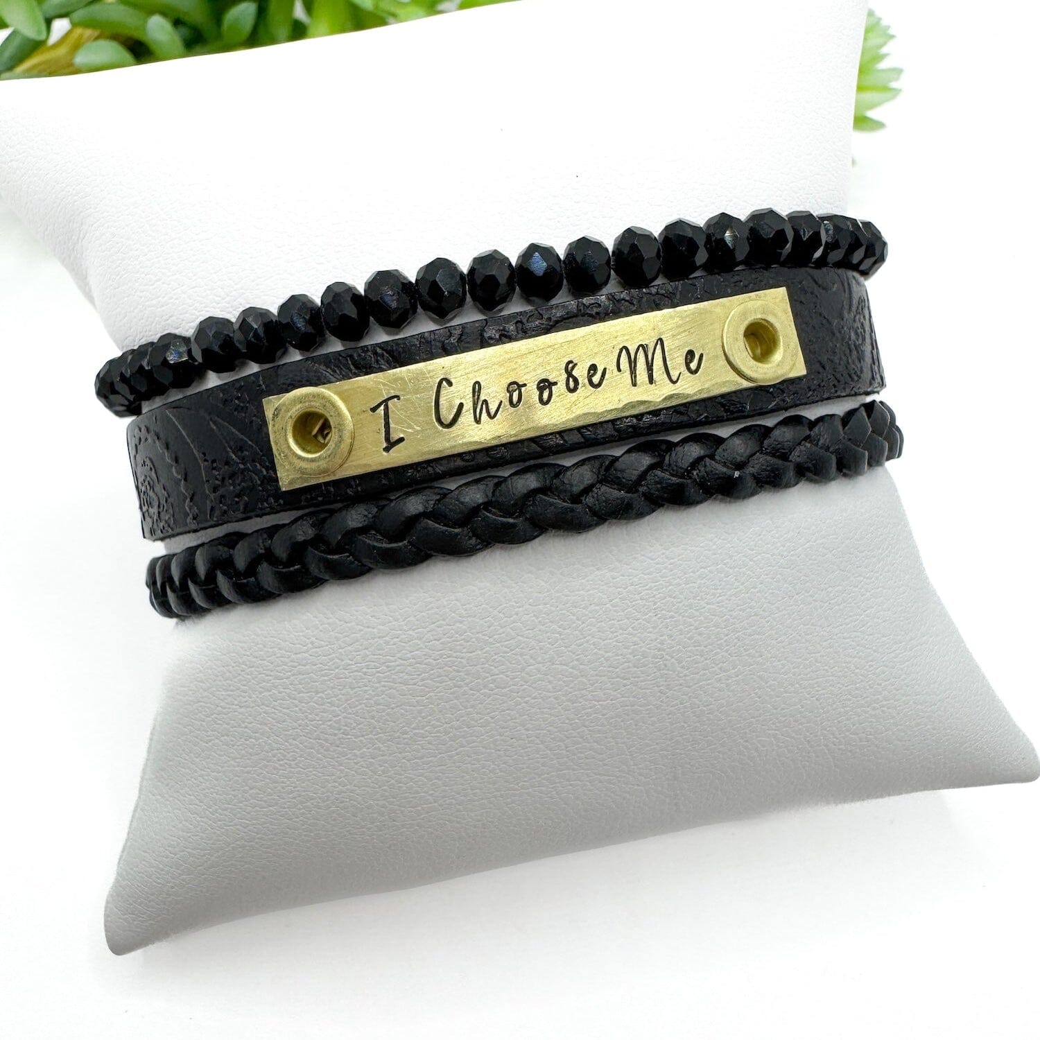 I CHOOSE ME| Embossed Black Skinny Leather Set | 3 pieces | Bracelets | Womens Skinny Bracelets Create Hope Cuffs