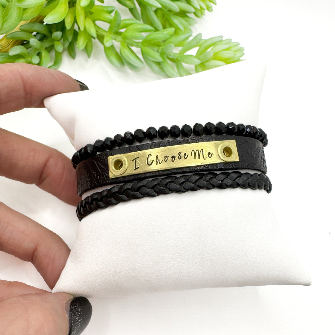 I CHOOSE ME| Embossed Black Skinny Leather Set | 3 pieces | Bracelets | Womens Skinny Bracelets Create Hope Cuffs