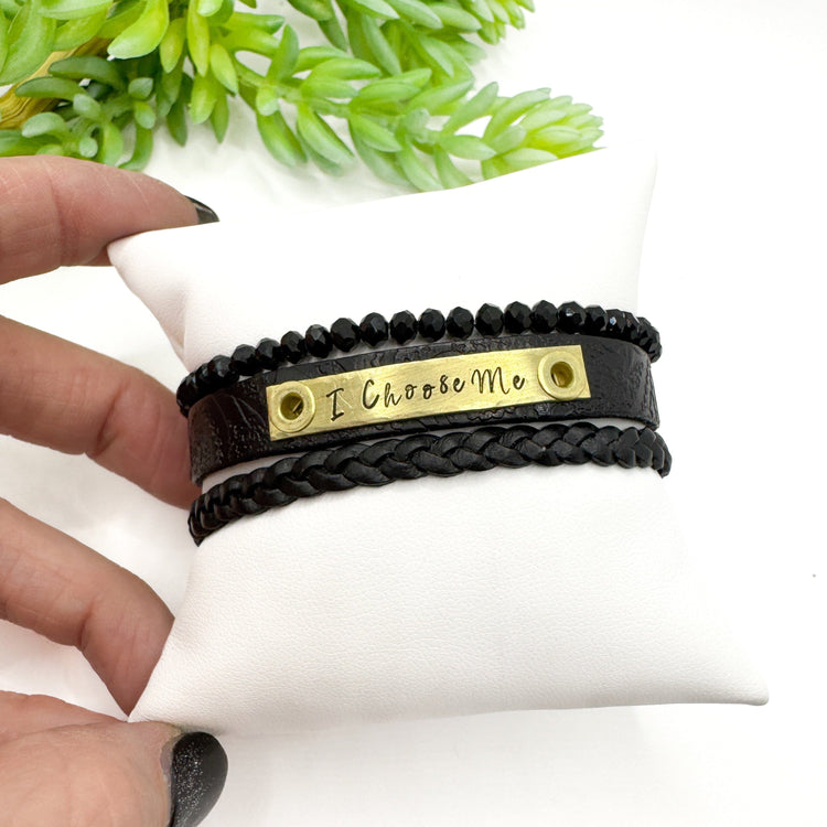 I CHOOSE ME| Embossed Black Skinny Leather Set | 3 pieces | Bracelets | Womens Skinny Bracelets Create Hope Cuffs