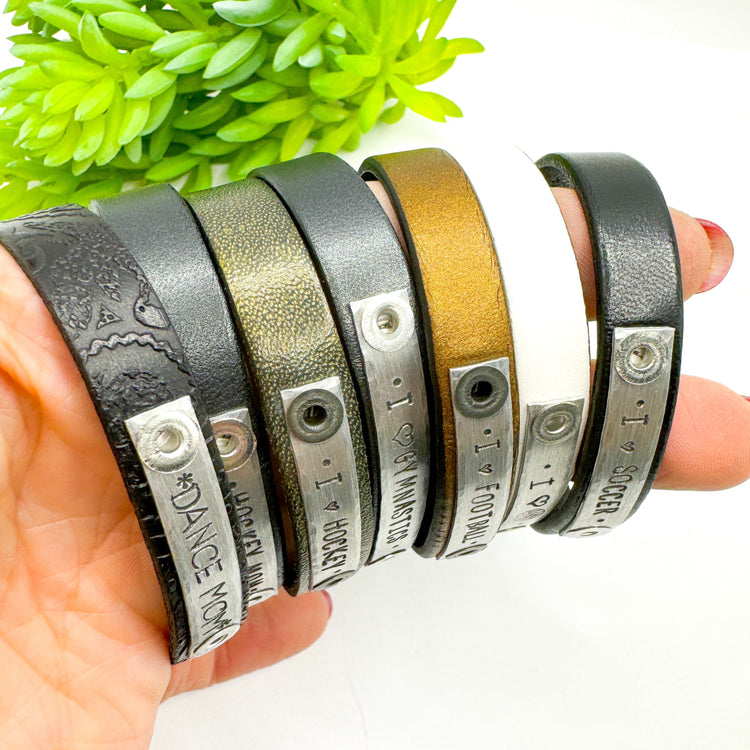 I Heart Sports | 7 Phrases | Leather Skinny Bracelet | Adjustable Skinny Bracelets Create Hope Cuffs