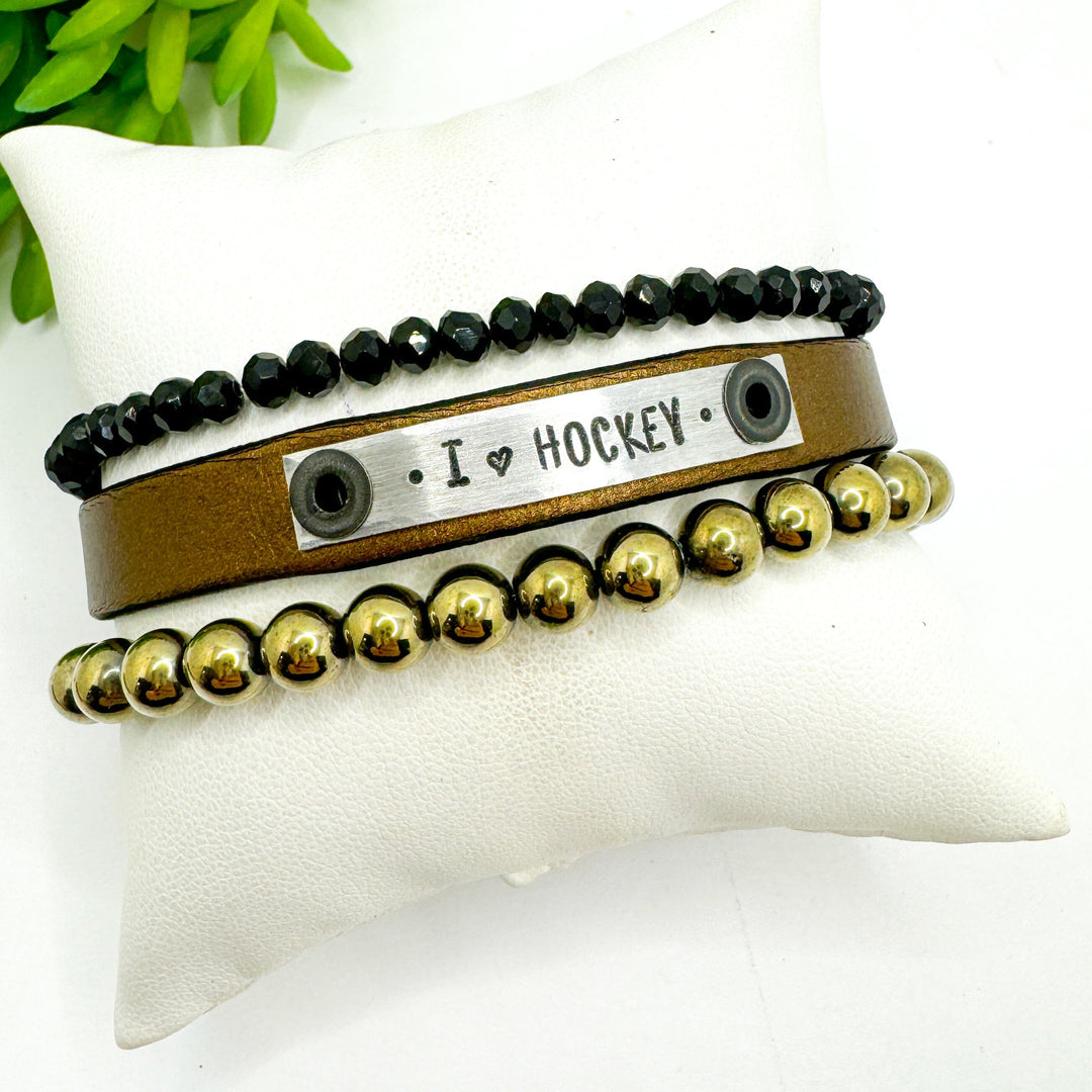 I ❤️ HOCKEY Stack | Metallic Brown Skinny Leather Set | 3 pieces | Bracelets | Womens Skinny Bracelets Create Hope Cuffs