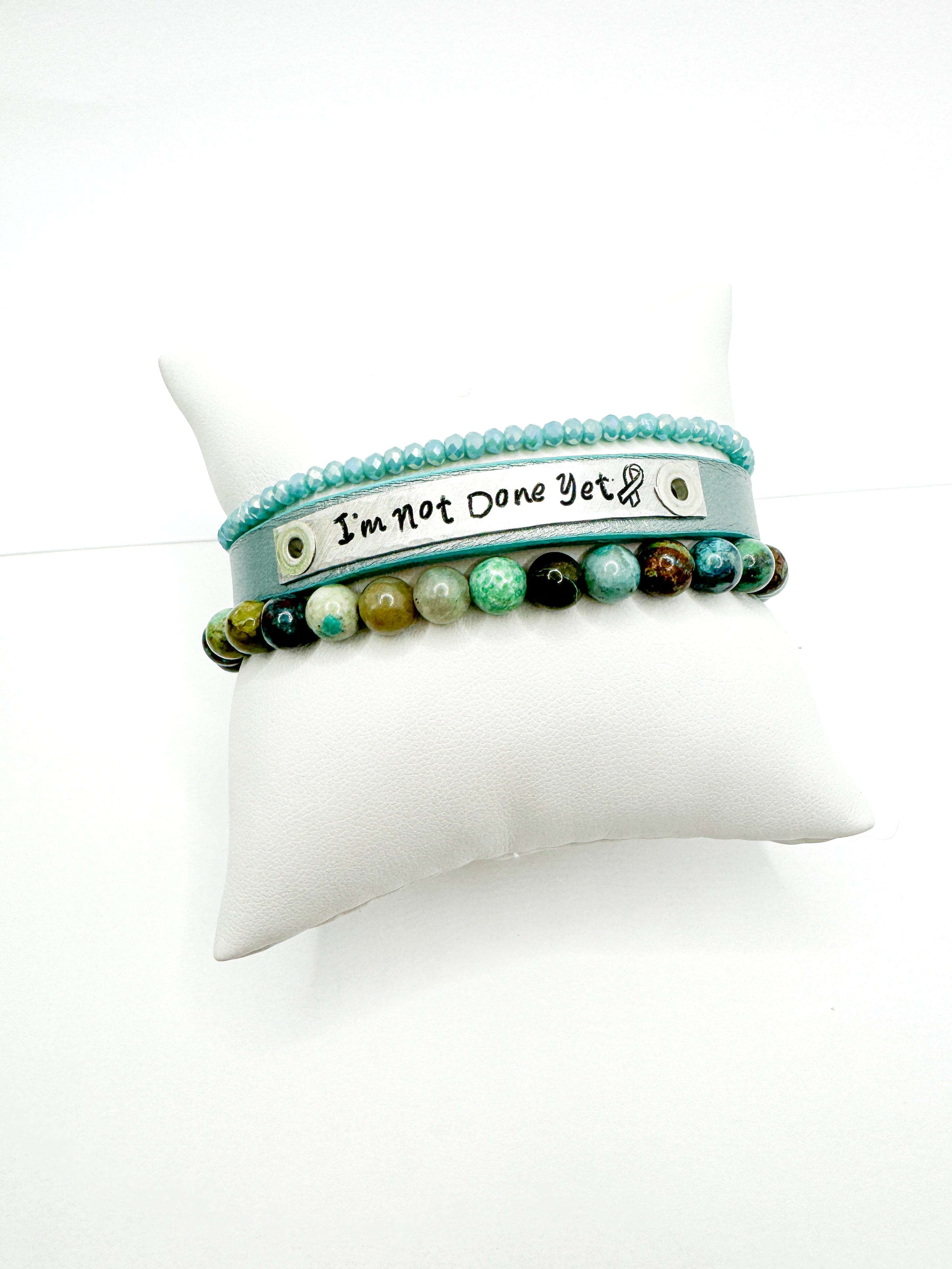 I'M NOT DONE YET Brushed Teal Stack | Skinny Leather Stack Set | 3 pieces | Bracelets | Womens Skinny Bracelets Create Hope Cuffs 