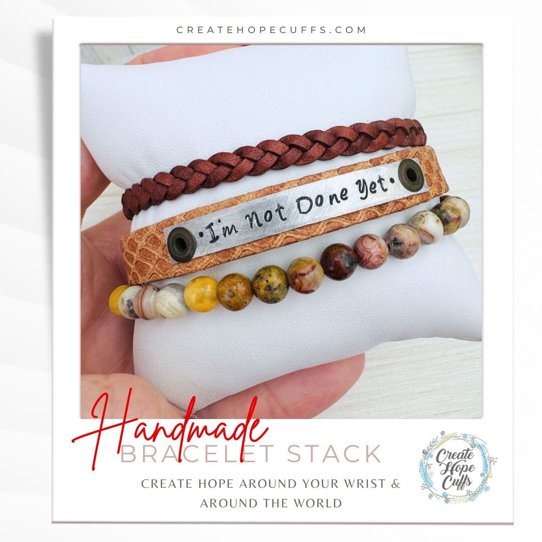 I'M NOT DONE YET Nordic Camel Stack | Skinny Leather Set | 3 pieces | Bracelets | Womens Skinny Bracelets Create Hope Cuffs