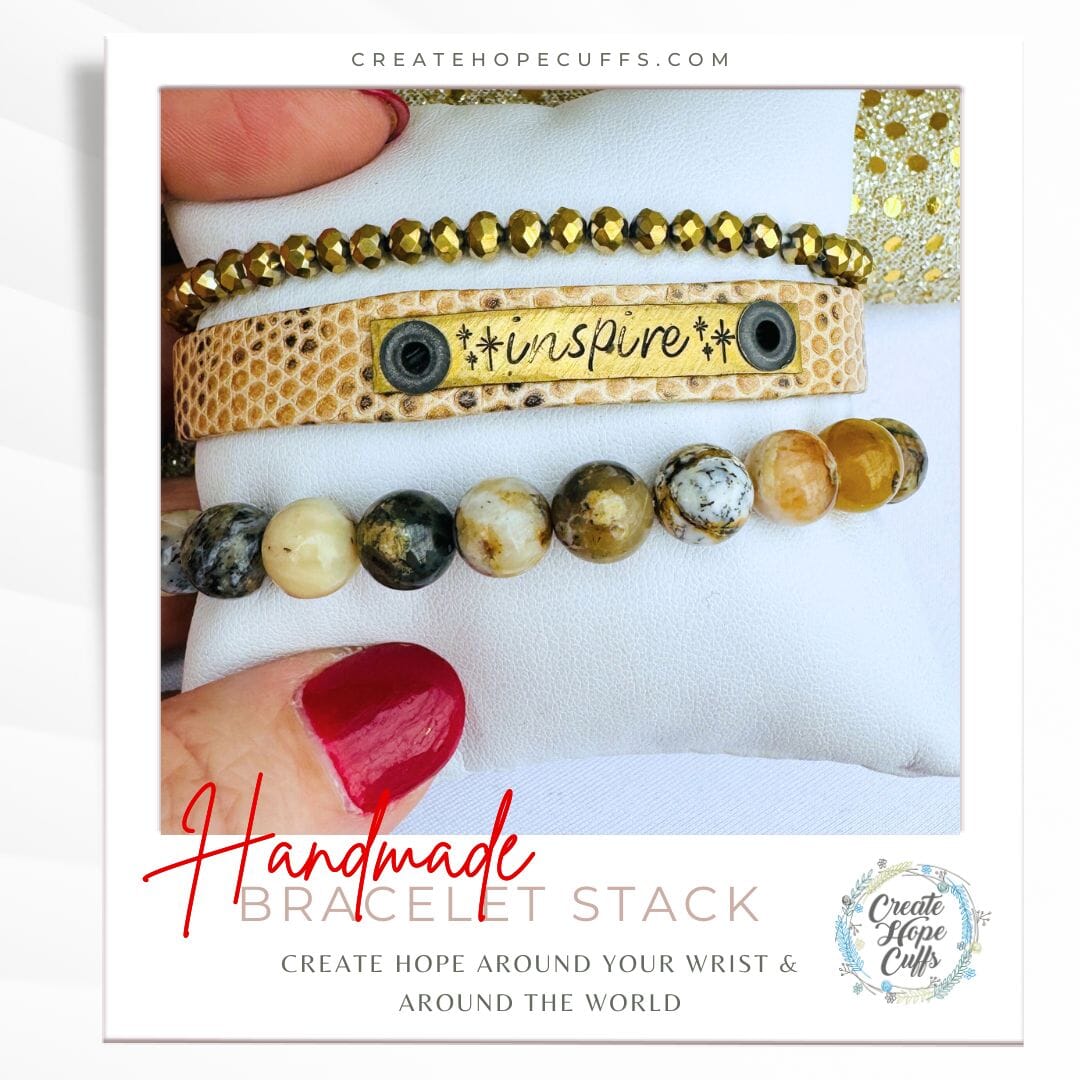 INSPIRE Lizard Tan Stack | Skinny Cork Set | 3 pieces | Bracelets | Womens Skinny Bracelets Create Hope Cuffs