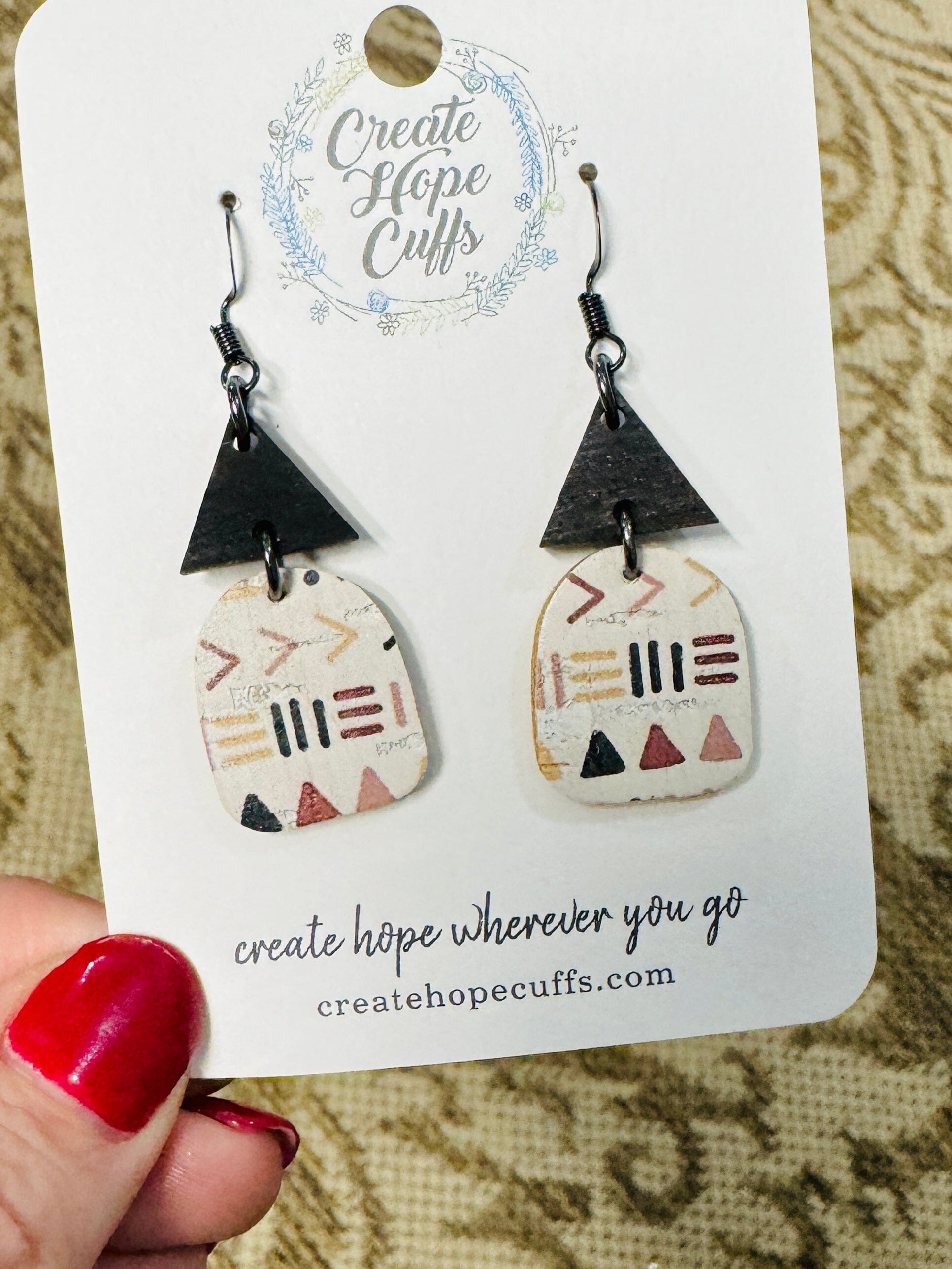 Itty Bitty Geo Black | 1" Stacked Wood Leather Earrings | Hypoallergenic | Women Leather Earrings Create Hope Cuffs